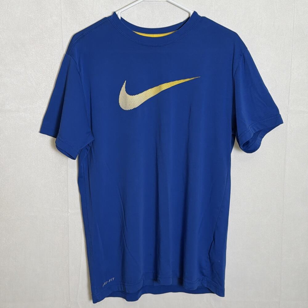 Men's Nike Dri Fit Tee Size L Blue With Yellow Swoosh